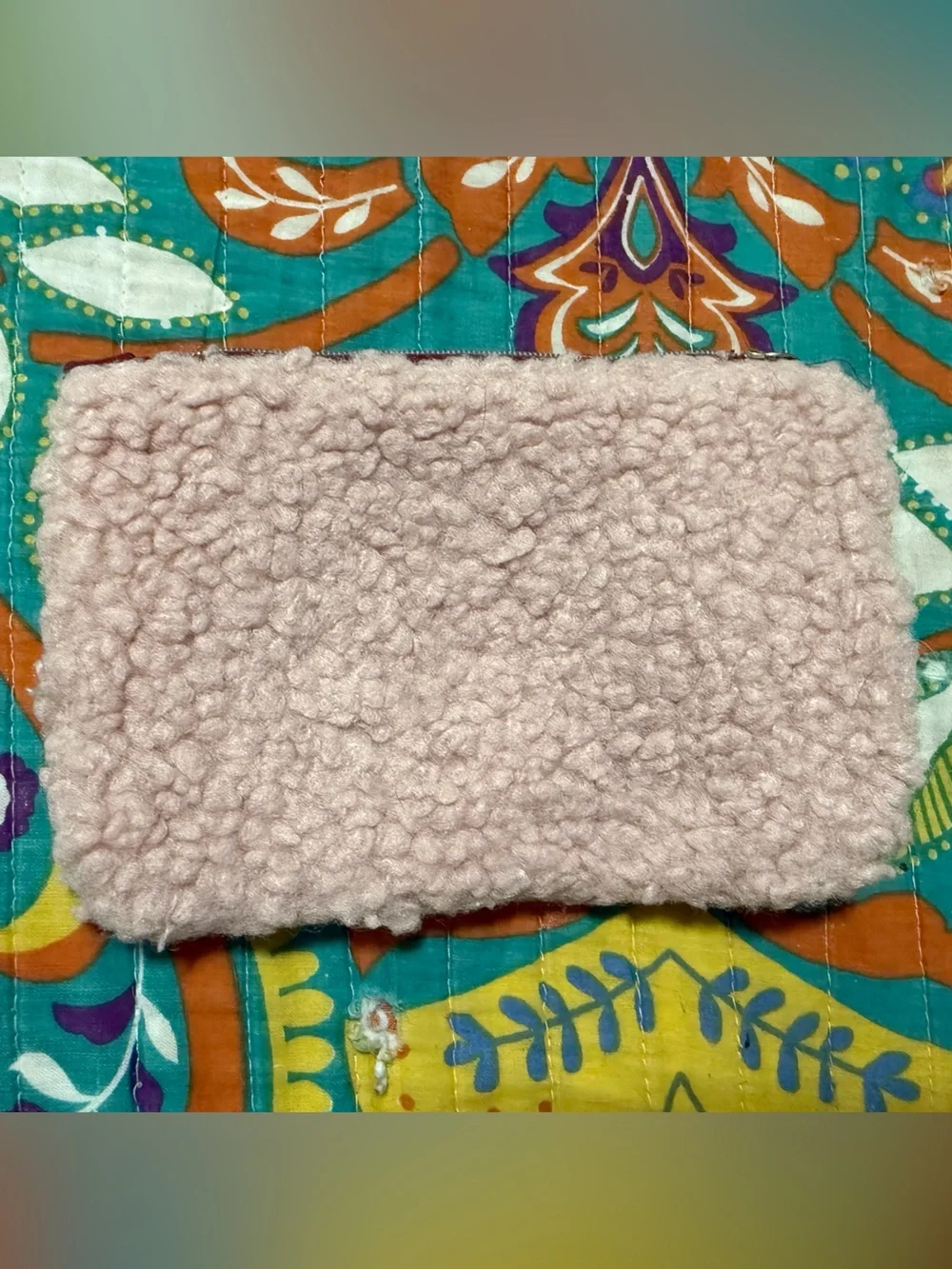 ipsy Pink Sherpa Cosmetic makeup bag with Burgundy Strap